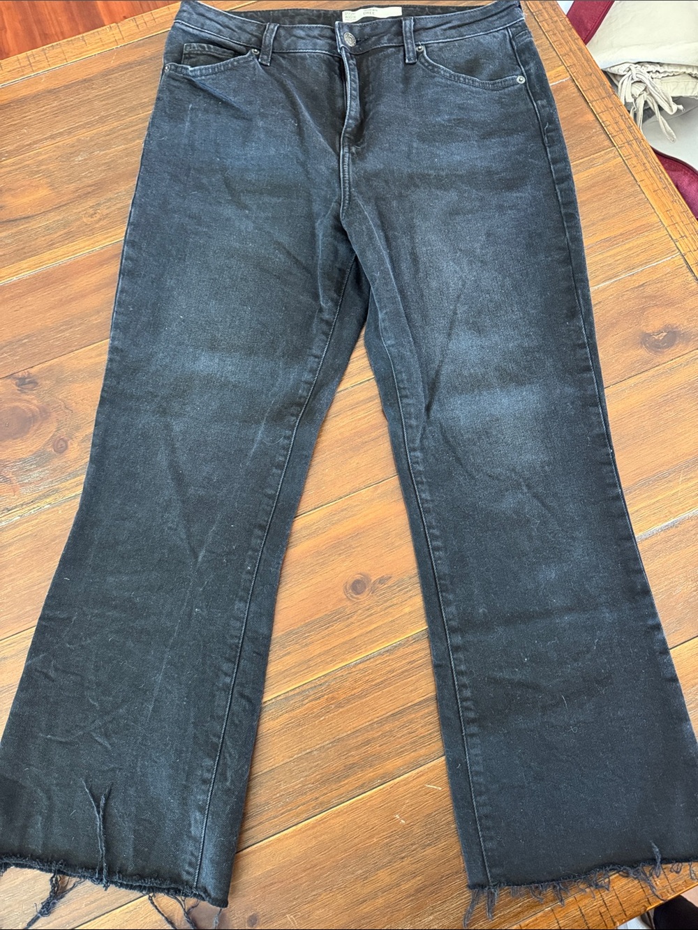 Topshop moto DREE Black Wide-Leg Flare Jeans with Frayed Hem